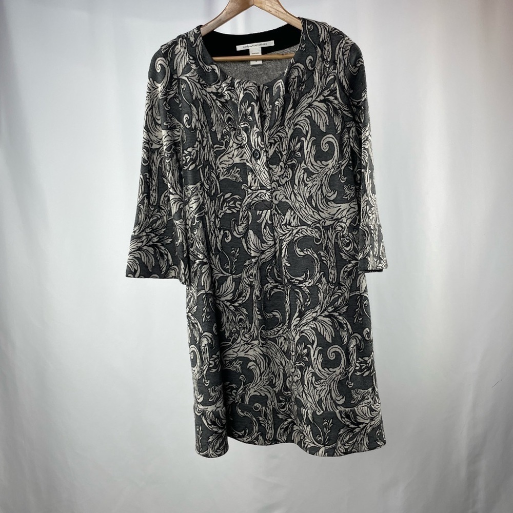 Diane von Furstenberg Printed 3/4 Sleeve‎ Pockets Shift Dress in Grey Size 4